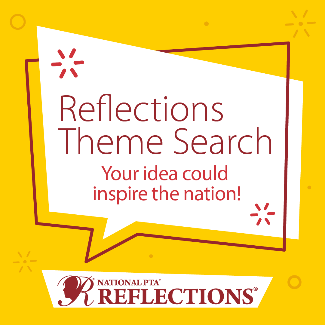 Graphic image of speech bubble that says Reflections Theme Search